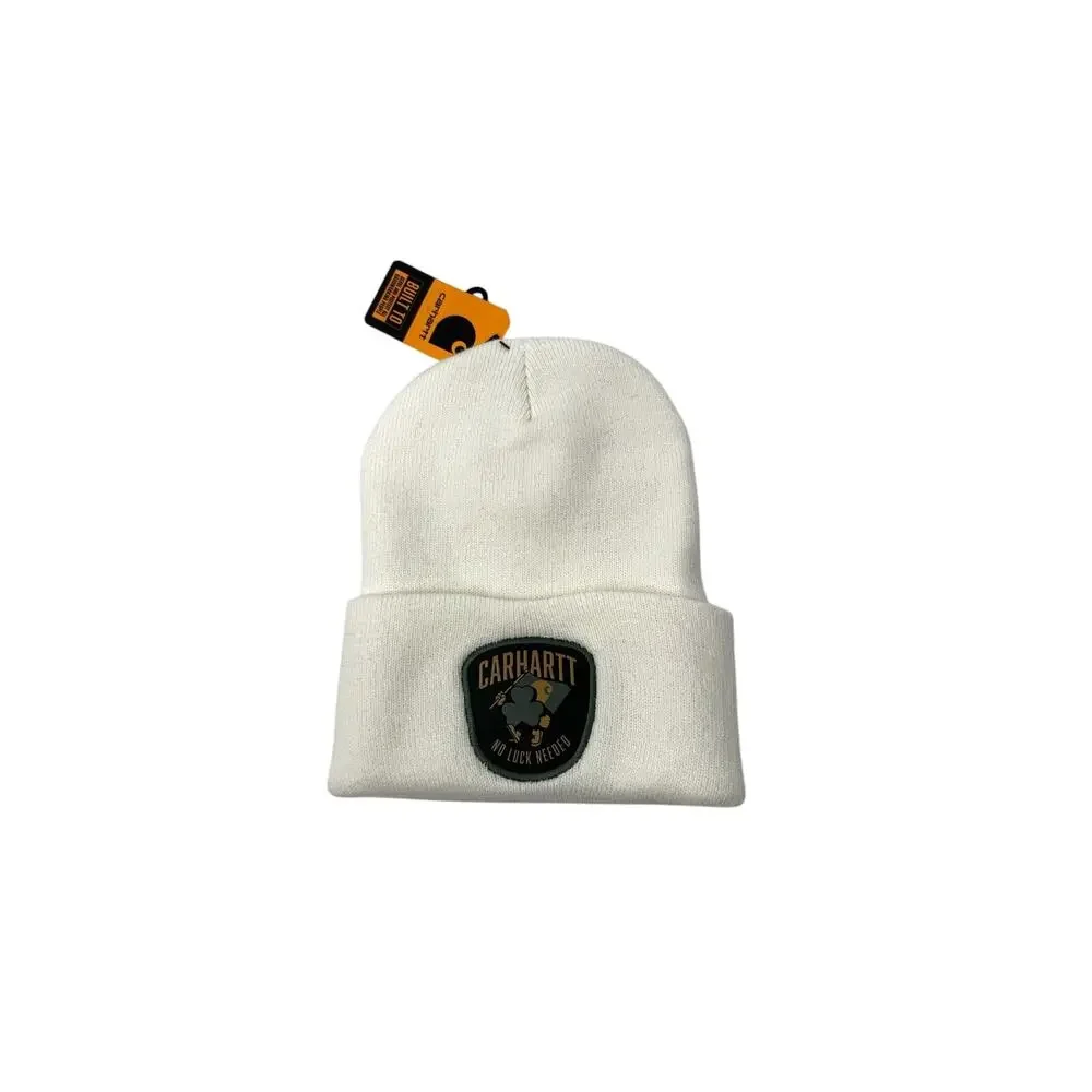 Carhartt Knit White Beanie Shamrock Patch No Luck Needed Sock Hat NWT OSFM